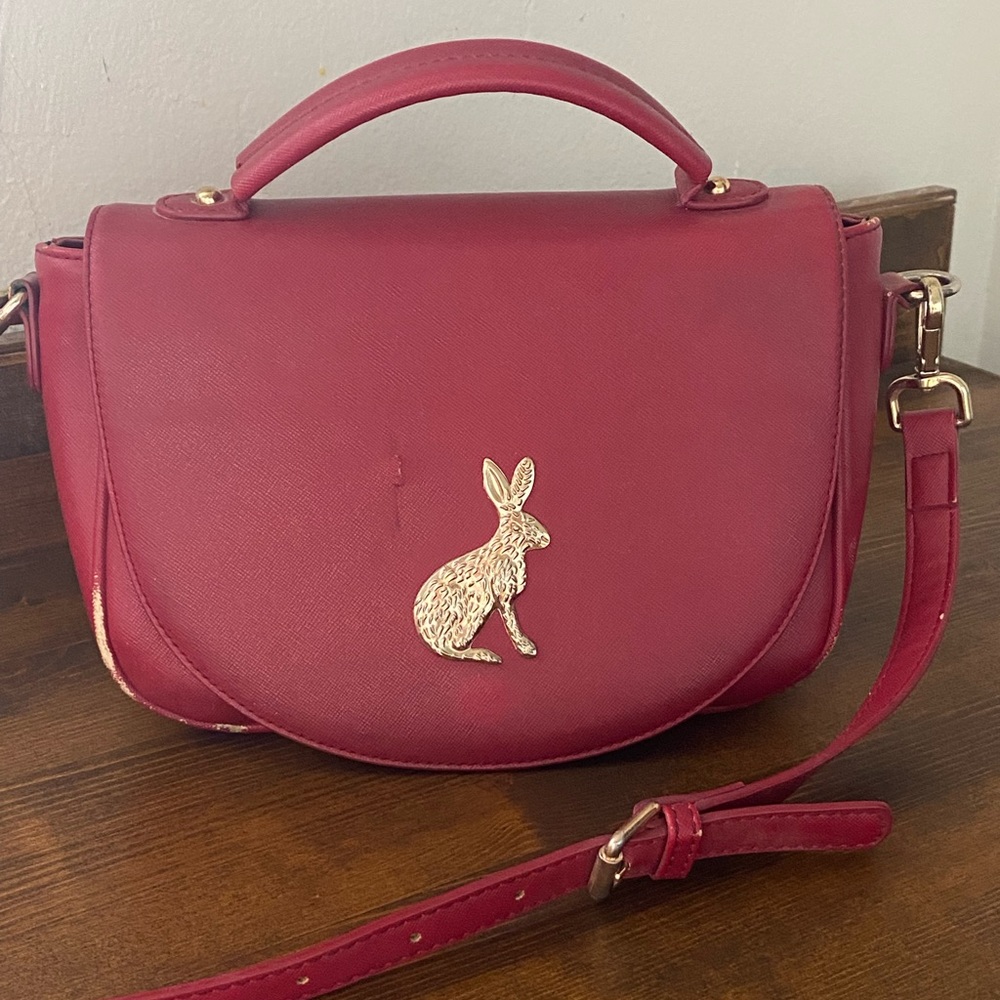 M Plus Brand Red Purse Gold Rabbit Crossbody with Vintage Wallet